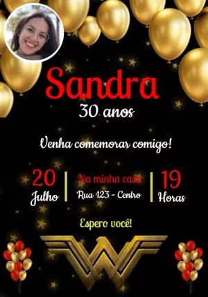 Convite Aniversário Mulher Maravilha com Foto para Editar