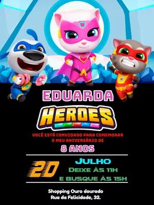 Convite de Aniversário Talking Tom Heroes para Editar Online