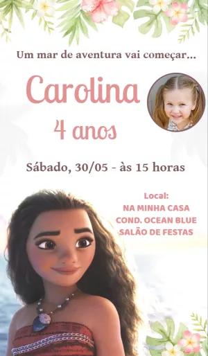Convite Aniversário Moana com Foto para Editar Online