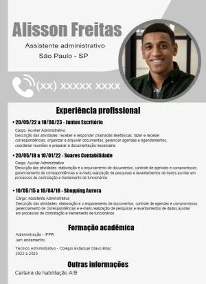 Modelo de Currículo Profissional com Foto para Editar Online