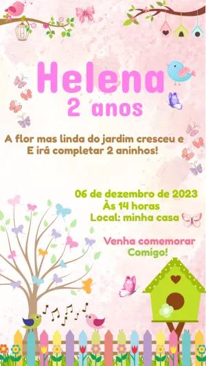 Convite Aniversário Jardim Encantado de Pássaros para Editar