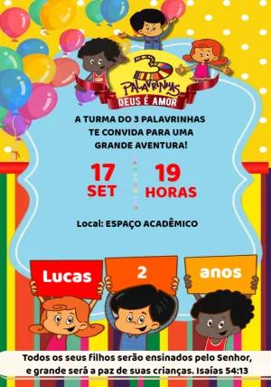 Convite de Aniversário 3 Palavrinhas para Editar Online