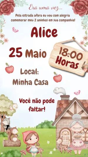 Convite Aniversário Chapeuzinho Vermelho para Editar Online