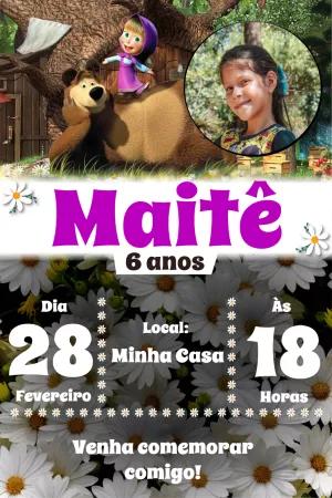 Convite Aniversário Masha e o Urso com Foto para Editar Online