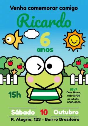 Convite de Aniversário Keroppi para Editar e Enviar Online