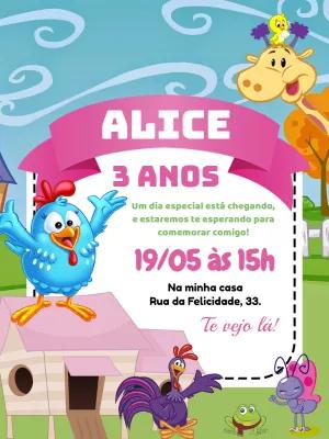 Convite Aniversário Galinha Pintadinha para Editar Online