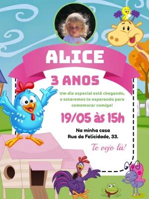 Convite Galinha Pintadinha com Foto para Editar Online
