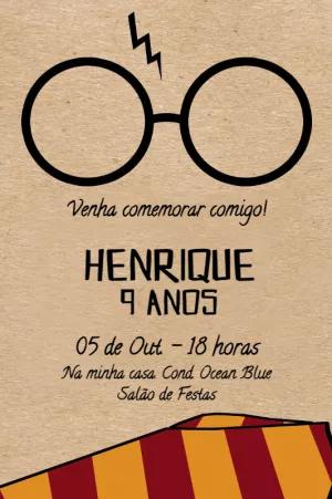 Convite de Aniversário Harry Potter para Editar Online