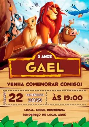 Convite de Aniversário Rei Leão com Personagens para Editar
