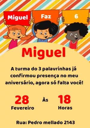Convite Aniversário 3 Palavrinhas para Editar Online
