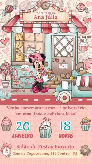 Convite Aniversário Minnie Confeitaria para Editar Online