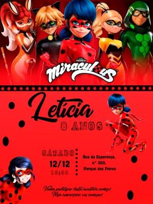 Convite de Aniversário Miraculous Ladybug com a Turma para Editar