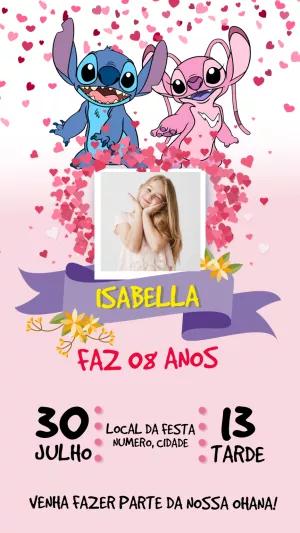 Convite Aniversário Stitch e Angel com Foto para Editar Online
