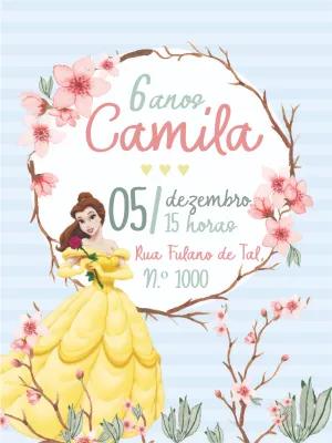 Convite de Aniversário A Bela e a Fera para Editar Online