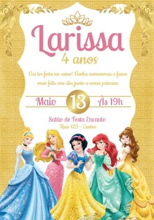 Convite de Aniversário Princesas Disney Editável Online