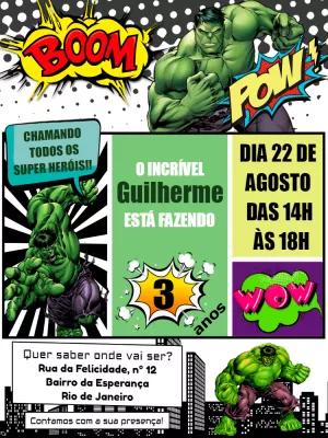 Convite de Aniversário Hulk para Editar Online e Imprimir