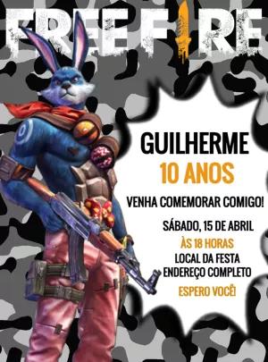 Convite de Aniversário Free Fire com Personagem para Editar