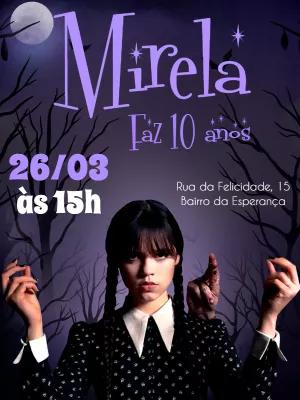 Convite de Aniversário Wandinha Addams para Editar Online