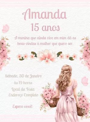 Convite de 15 Anos Floral Delicado para Editar Online