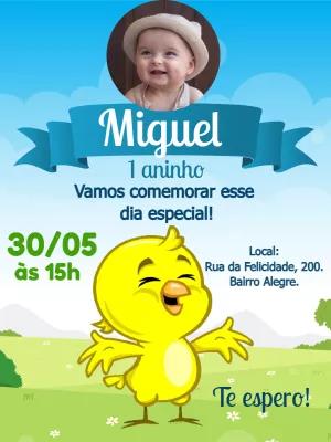 Convite de Aniversário Pintinho Amarelinho com Foto para Editar