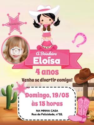 Convite Aniversário Boiadeira com Foto para Editar Online