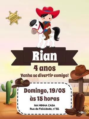 Convite de Aniversário Boiadeiro Infantil para Editar Online
