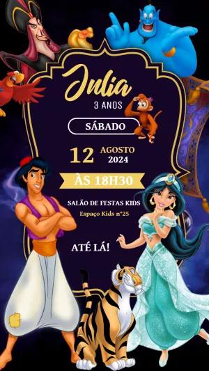 Convite Aniversário Jasmine e Aladdin para Editar Online