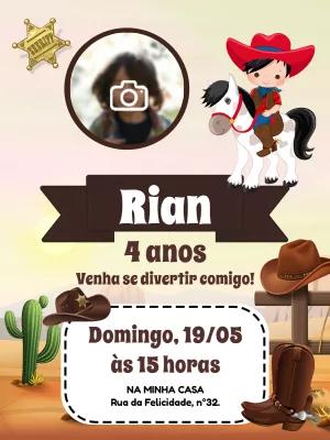Convite Aniversário Boiadeiro com Foto para Editar Online