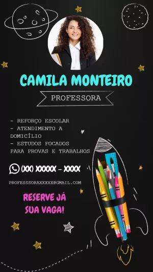 Cartão de Visita Professora Particular Espacial para Editar