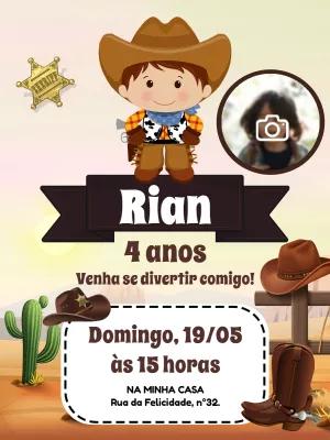 Convite de Aniversário Cowboy com Foto para Editar Online