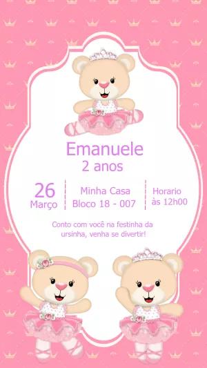 Convite Aniversário Ursinha Princesa Bailarina para Editar