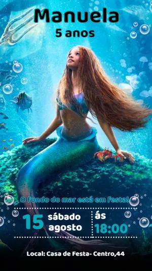 Convite Aniversário A Pequena Sereia para Editar Online