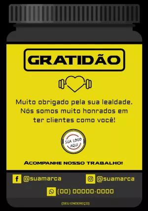 Cartão de Agradecimento Fitness Tema Suplemento para Editar