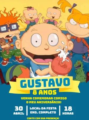 Convite de Aniversário Rugrats com Personagens para Editar