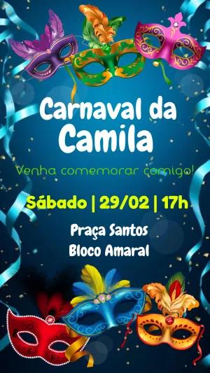 Convite de Carnaval com Máscaras Coloridas para Editar Online