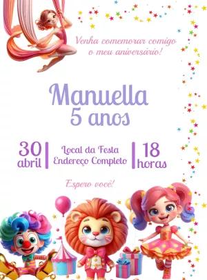 Convite de Aniversário Circo com Personagens para Editar Online