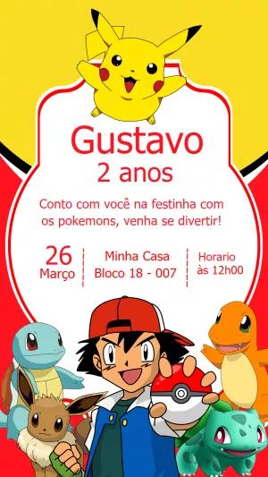 Convite Pokémon para Aniversário Infantil Editável Online