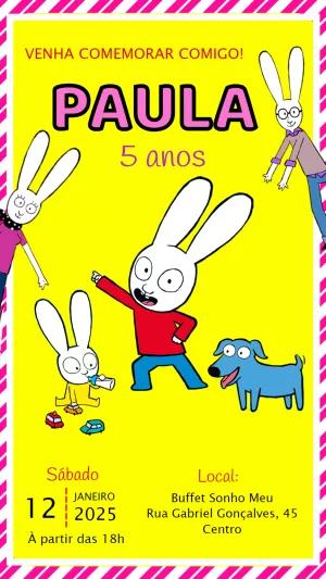Convite de Aniversário Simon com Personagens para Editar Online