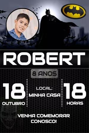 Convite de Aniversário Batman com Foto para Editar Online