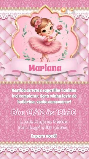 Convite de Aniversário Bailarina Delicada para Editar Online
