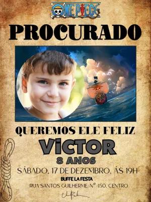 Convite Aniversário One Piece Procurado com Foto para Editar