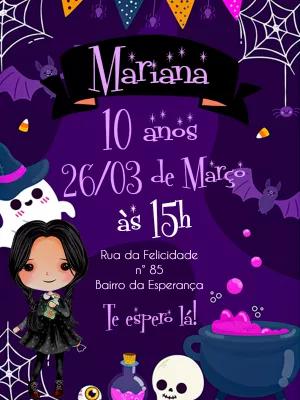 Convite Aniversário Wandinha Addams para Editar Online