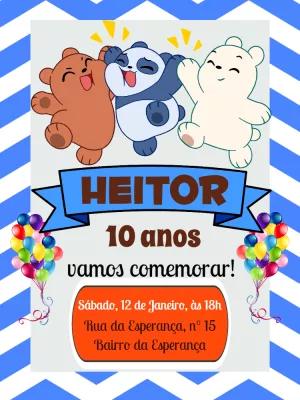 Convite Aniversário Urso sem Curso para Editar Online