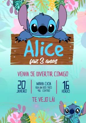 Convite de Aniversário Stitch Tropical para Editar Online