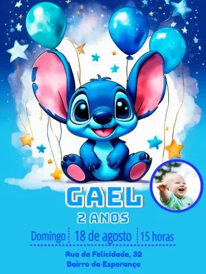 Convite Aniversário Stitch com Foto para Editar Online