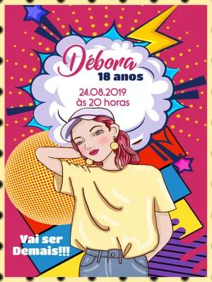 Convite de Aniversário Pop Art Estilo Gibi para Editar Online