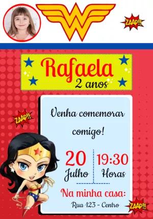 Convite Aniversário Mulher Maravilha com Foto para Editar