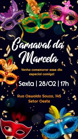 Convite de Aniversário Carnaval com Máscaras para Editar Online