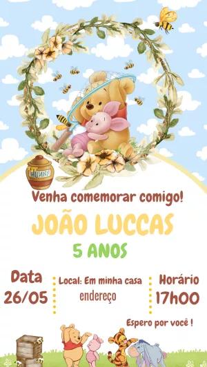 Convite de Aniversário Ursinho Pooh para Editar Online