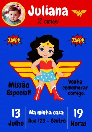 Convite Aniversário Mulher Maravilha com Foto para Editar Online